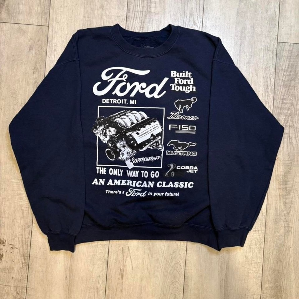 Ford Built Tough F-150 Mustang Bronco Cobra Racing Crewneck Sweatshirt in Navy‎